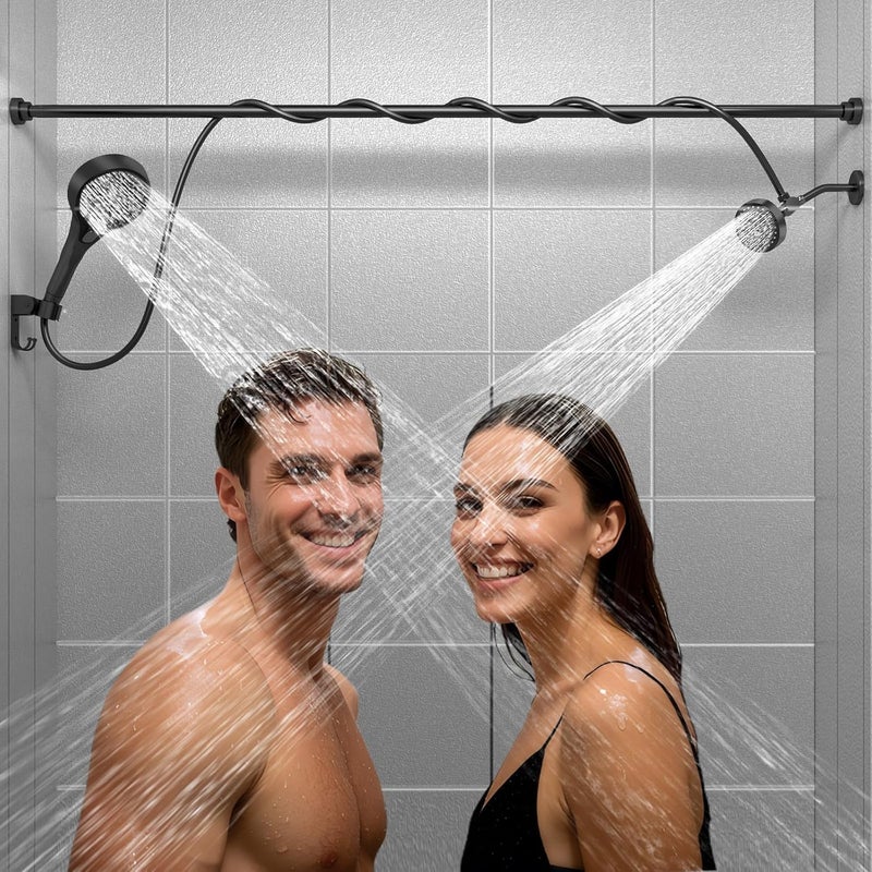 NTPN Dual Shower Head with Handheld for Couples: High Pressure Double Shower Heads for Two People - Adjustable Two Showerhead System with 3 Flow Settings Fits 2 Person Bathroom (Black) - Image 1